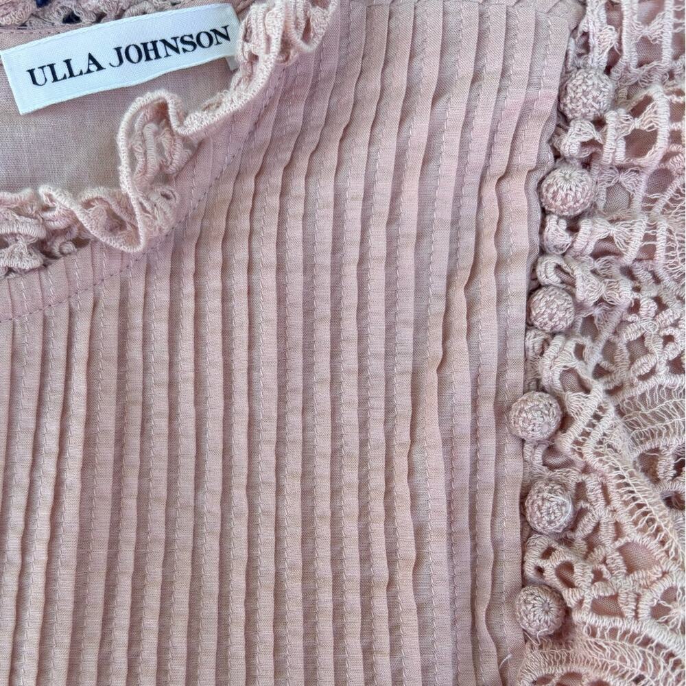 Ulla Johnson Nora Dress Size 6 Crochet Pom Poms Flutter Sleeve Light PInk /Peach - Picture 7 of 7